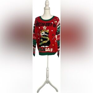 No Boundaries Red Holiday Cat Sweater